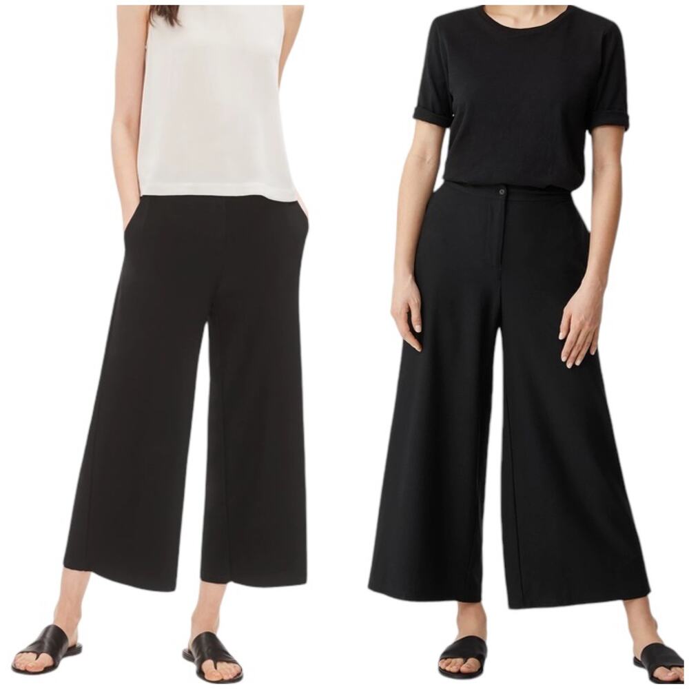 Eileen Fisher NWT System Lightweight Washable Stretch Crepe Wide Leg Pant Sz 12